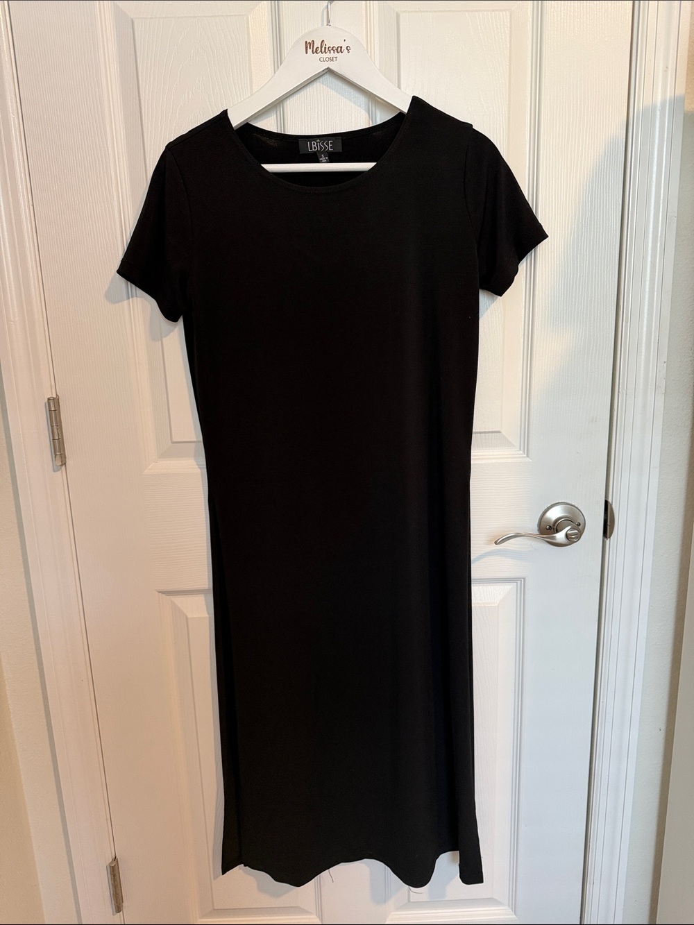LBISSE Black Short Sleeve Midi Dress | Size Small | Made in US